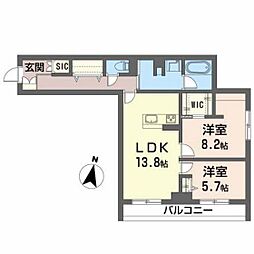 ベレオ大町 2階2LDKの間取り