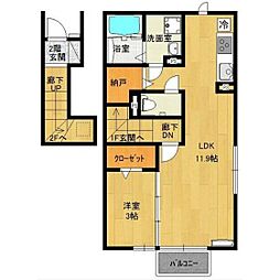 アビタシオン福田町 2階1LDKの間取り