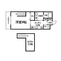 ブランニューI番館 2階1Kの間取り