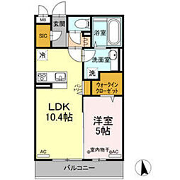 D-roomあすと長町3 1LDKの間取図画像