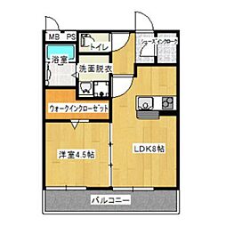 ウィステリア八幡 1LDKの間取図画像