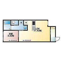 グランディオーサ八本松 1LDKの間取図画像