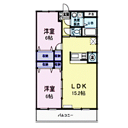 オルテンシア泉崎A 2LDKの間取図画像