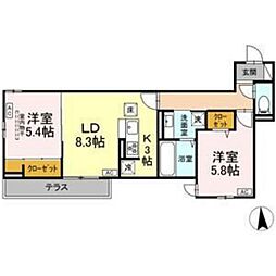 D-ROOM薬師堂 2LDKの間取図画像