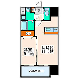 シティタワー二十人町 1LDKの間取図画像