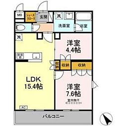 CINZA若林 2LDKの間取図画像