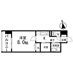 ディークレスト太子堂駅前West 1Kの間取図画像
