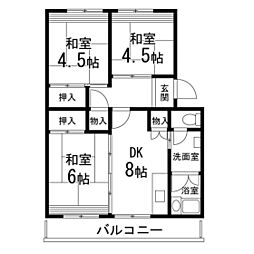 仙台中山団地2号棟 3DKの間取図画像