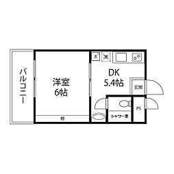 コーポ奥山 1DKの間取図画像
