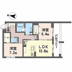 アトリエール北六番丁 2LDKの間取図画像