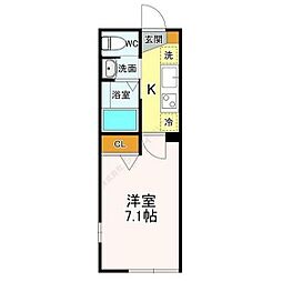 グロウランスノワール 1Kの間取図画像