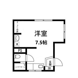 黄鶴コーポ ワンルームの間取図画像