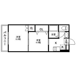ヴァンクール小田原 2Kの間取図画像