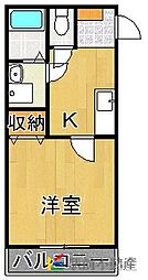 ラディエンスB 1階1Kの間取り