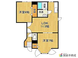 リジェール1号館 1階2LDKの間取り