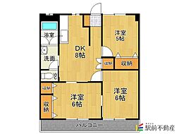 天神ビルB 3DKの間取図画像