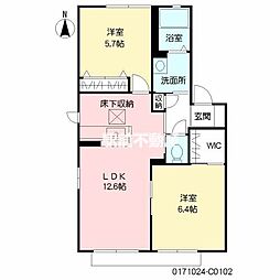 ウエスト・ヴィレッヂC棟 1階2LDKの間取り