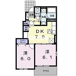 ヴェルドミール・ブリッサ 1階2DKの間取り