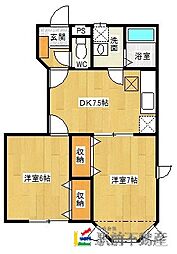 アネスト・ソレイユＡ 1階2DKの間取り