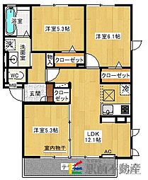 セジュールオッツ兵庫 1階3LDKの間取り