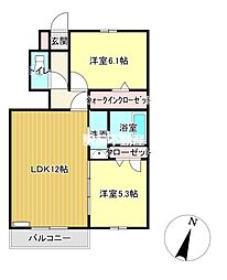 ベルクレージュ鍋島駅前 1階2LDKの間取り