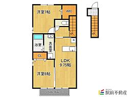 シャトル・プランタン 2階2LDKの間取り