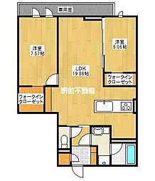 ラ・カーサ・フェリーチェ 1階2LDKの間取り