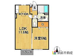 ワン　ウィルA棟 1階1LDKの間取り