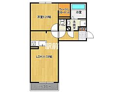 パーチェD棟 3階1LDKの間取り