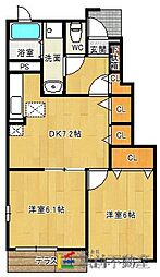 アネスト・ソレイユΑ 1階2DKの間取り