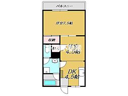 クラウンビル吉田 2DKの間取図画像