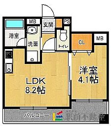 ビュークレスト佐賀駅前 1LDKの間取図画像