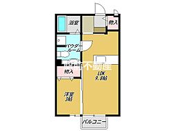 ジュネスOne神園A 1LDKの間取図画像