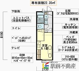 レオパレス多布施 1Kの間取図画像