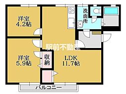 カーサ中の館B 2LDKの間取図画像