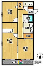 サンリッチ立野3 2LDKの間取図画像