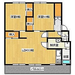 サルヴァトーレ神園1 2LDKの間取図画像
