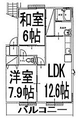 サンガーデン春日野A棟 2LDKの間取図画像