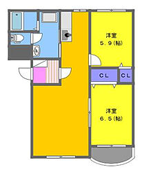 ヒーローマンションやすき 2LDKの間取図画像