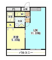 サウスコート 1LDKの間取図画像