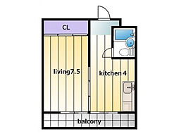 御前谷ハイツ 1Kの間取図画像
