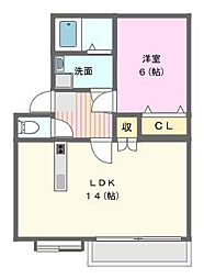 コスモスハイツA 1LDKの間取図画像