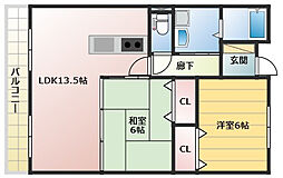 ライフポート野口 2LDKの間取図画像