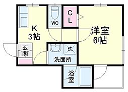 HandaVillage6 1Kの間取図画像