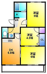 マンション北浜 3DKの間取図画像