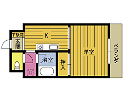 サンシャインＭ 3階1Kの間取り