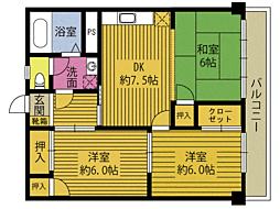 コーポ三浦 3DKの間取図画像