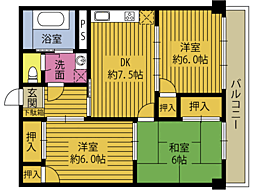 コーポ三浦 3DKの間取図画像