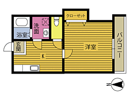 オーシャンヒルB 1DKの間取図画像