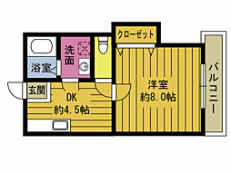 オーシャンヒルF 1DKの間取図画像